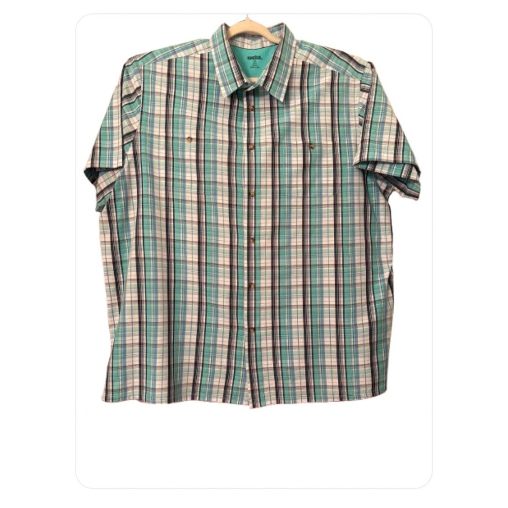 King Size Short Sleeve Sz‎ 3XL Big Button Up Pocket Green Blue